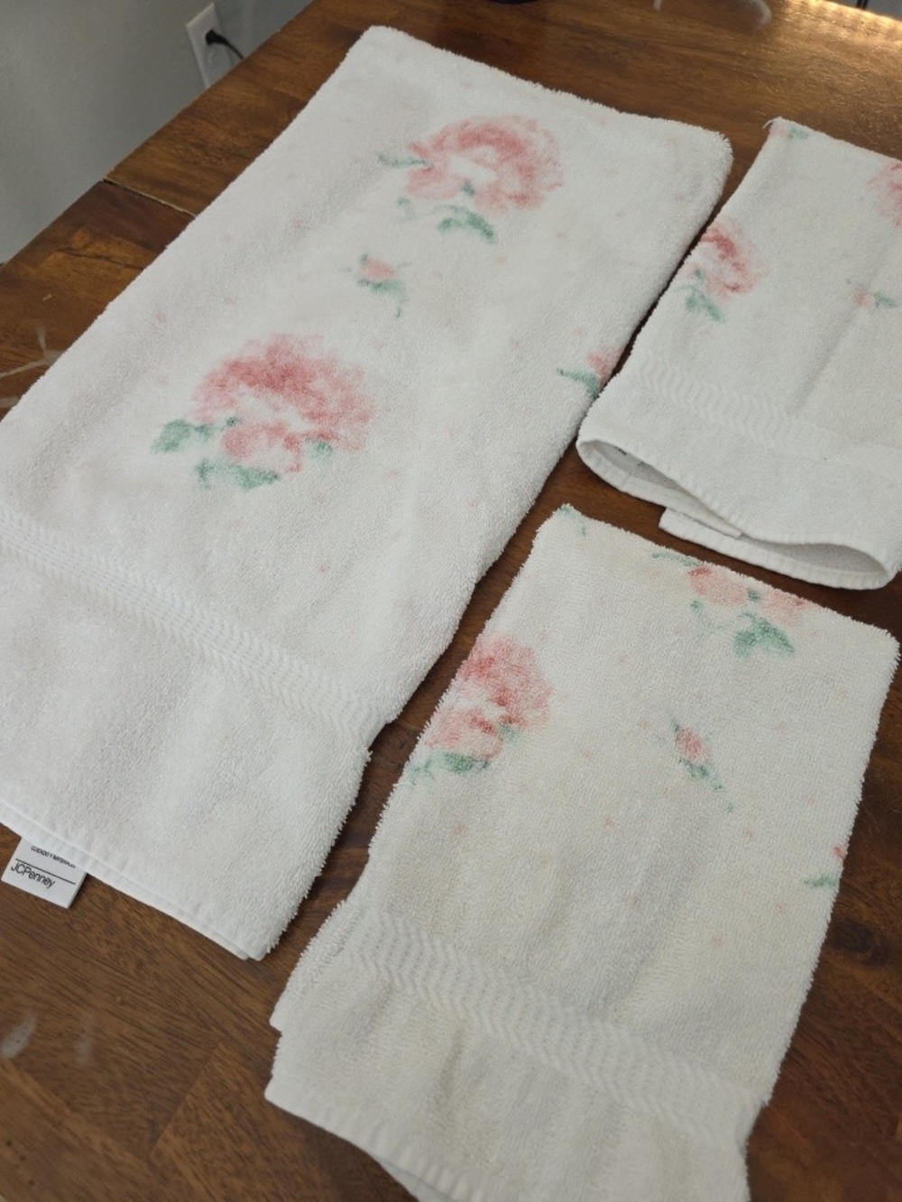 Vtg. JCPenny 100% Cotton Made In USA Bath Towel & 2 Hand Towels Pink ROSES 3pc